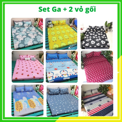 [ Thanh Lý ] Bộ ga kèm 2 vỏ gối vải cotton 3D giá rẻ KimBedding