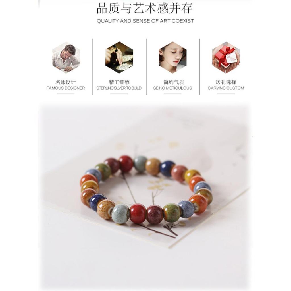 Vòng Tay Chuỗi Hạt Gốm Tráng Men Phong Cách Ethnic Thời Trang