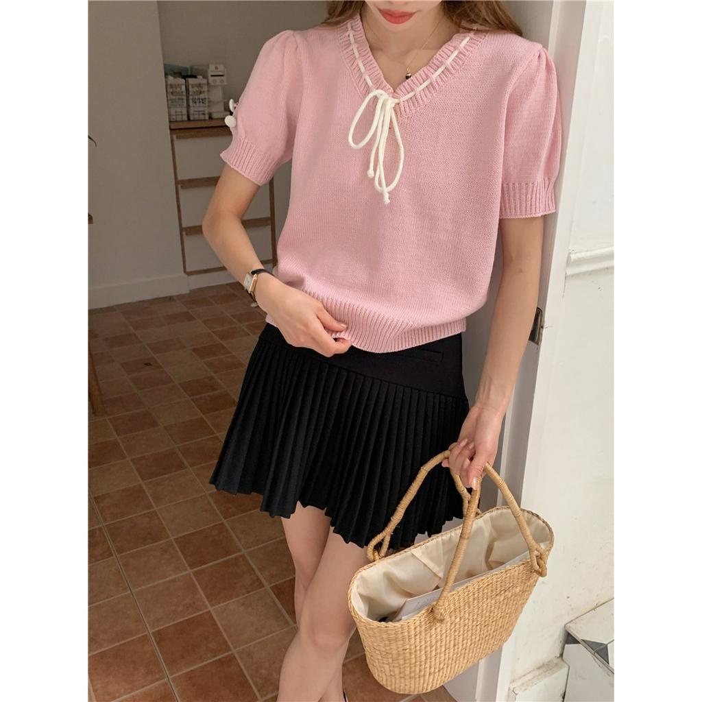 Áo Sweater Dệt Kim Phối Dây Thắt Kiểu Pháp Ngọt Ngào 62087