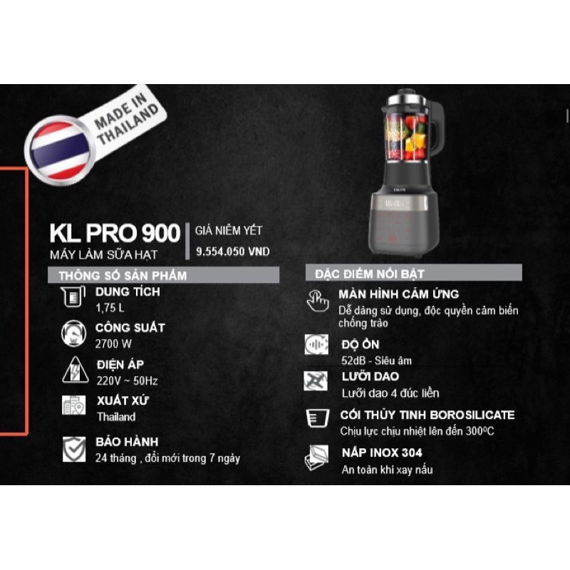 MÁY LÀM SỮA HẠT KALITE PRO 900- Made in ThaiLand