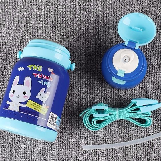 Cốc giữ nhiệt trẻ em có tay cầm ống hút sinh viên nam và nữ uống nước dễ thương Hàn Quốc con dấu bằng thép không