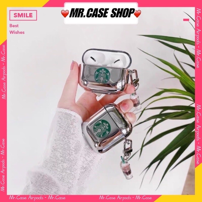 Case Airpods 1/2 /Pro Vỏ Ốp Tai Nghe Hình Starbuck Chất Liệu Tráng Gương  Kèm Móc Xinh  - Mr.Case ẢiPodsy