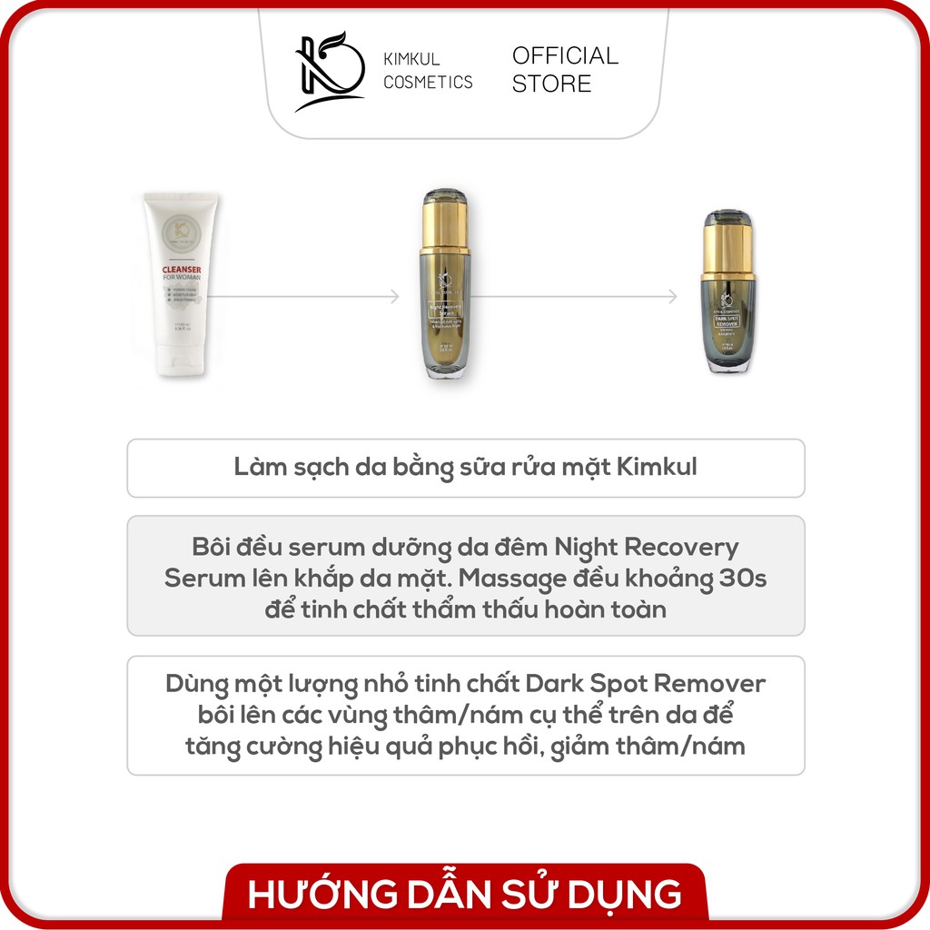 Bộ 2 Serum xóa nám chống lão hóa KimKul gồm Night Recovery 60ml + Dark Spot Remover 30ml