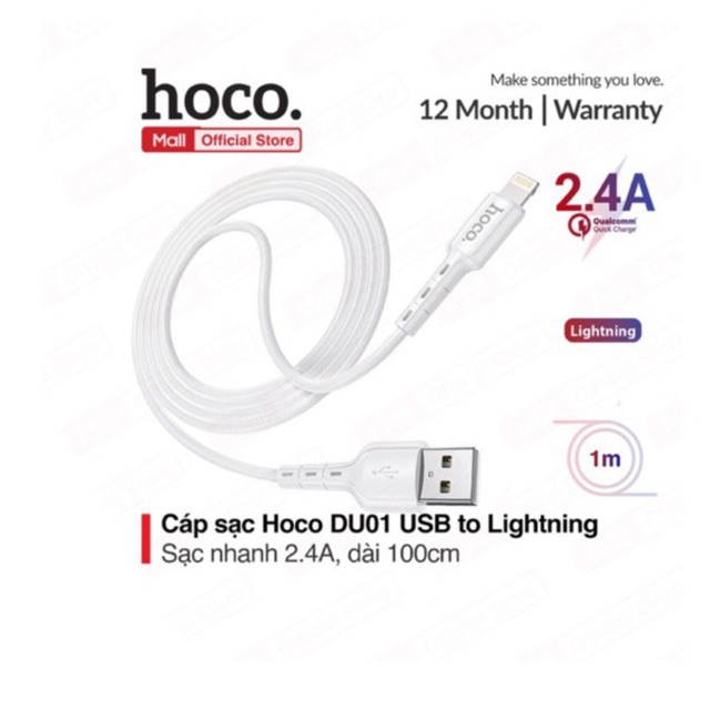 Cáp sạc và truyền dữ liệu Hoco DU01 USB to Micro/Lightning/Type-C sạc nhanh 2.4A/3A dài 100cm | BigBuy360 - bigbuy360.vn