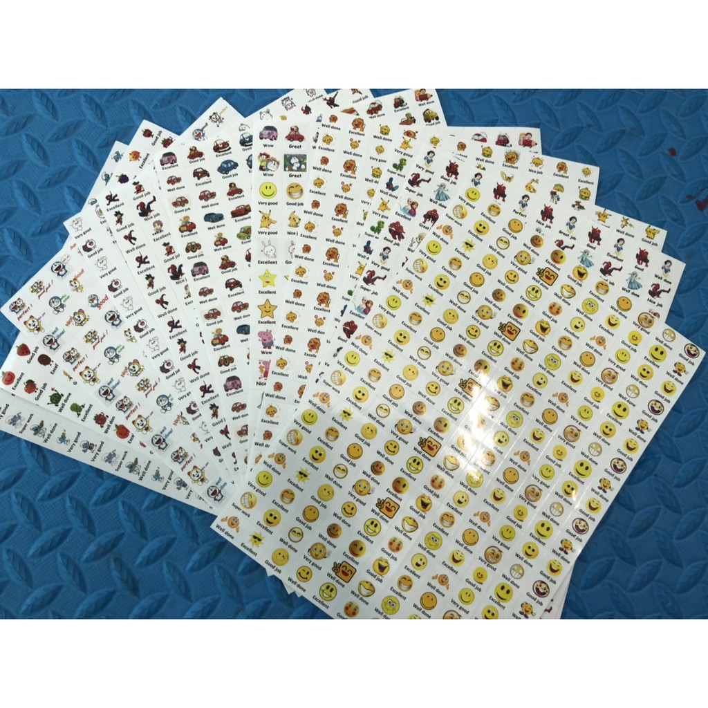 Combo mới 6 tờ A4 sticker khen thưởng tiếng anh x 198 stick/ tờ