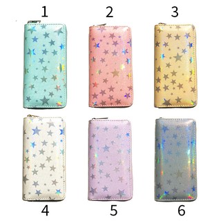 Bóp Ví Tiền Dài Cầm Tay Da Nhũ Bóng Hologram Họa Tiết Ngôi Sao Màu Cute Dễ Thương !