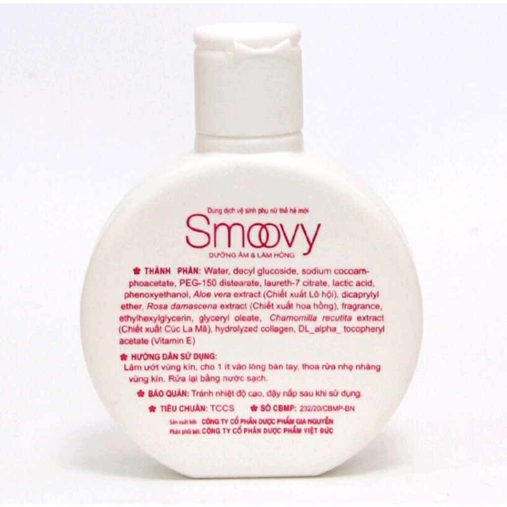 Dung dịch vệ sinh phụ nữ Smoovy dưỡng ẩm làm hồng giảm ngứa ngăn mùi Hàng Nhập Chính Hãng
