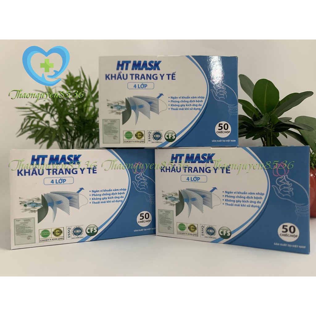 [Sale Sốc ] Khẩu Trang Y Tế HT MASK - Kháng Khuẩn - 4 Lớp - 4 Màu Xám , Xanh , Đen , Trắng - Hộp 50 Cái - thaonguyen8536