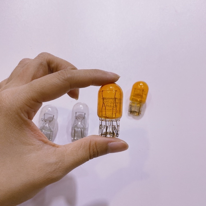 Cặp bóng đèn xi nhan cho xe SH VIỆT chân dẹp, bóng thuỷ tinh Halogen dây tóc 12V ánh sáng vàng & cam