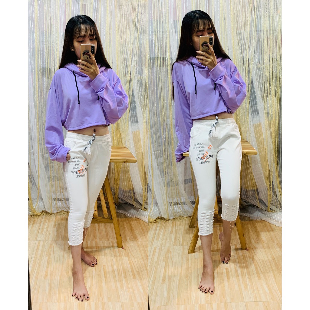 ÁO HOODIE CROPTOP DÁNG RỘNG TAY DÀI CÓ NÓN MÀU TÍM UNISEX - MM | BigBuy360 - bigbuy360.vn