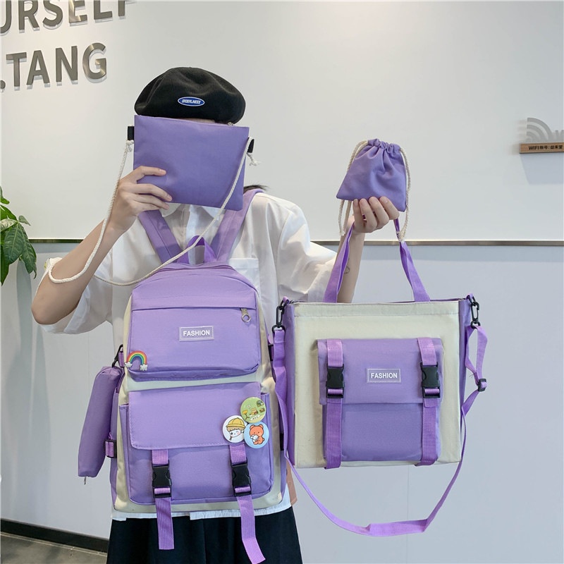 SET BALO 4 MÓN Học Sinh Cấp 1 2 3 ĐẾN TRƯỜNG ĐI HỌC, SET BALO THỜI TRANG Bibiga Trơn