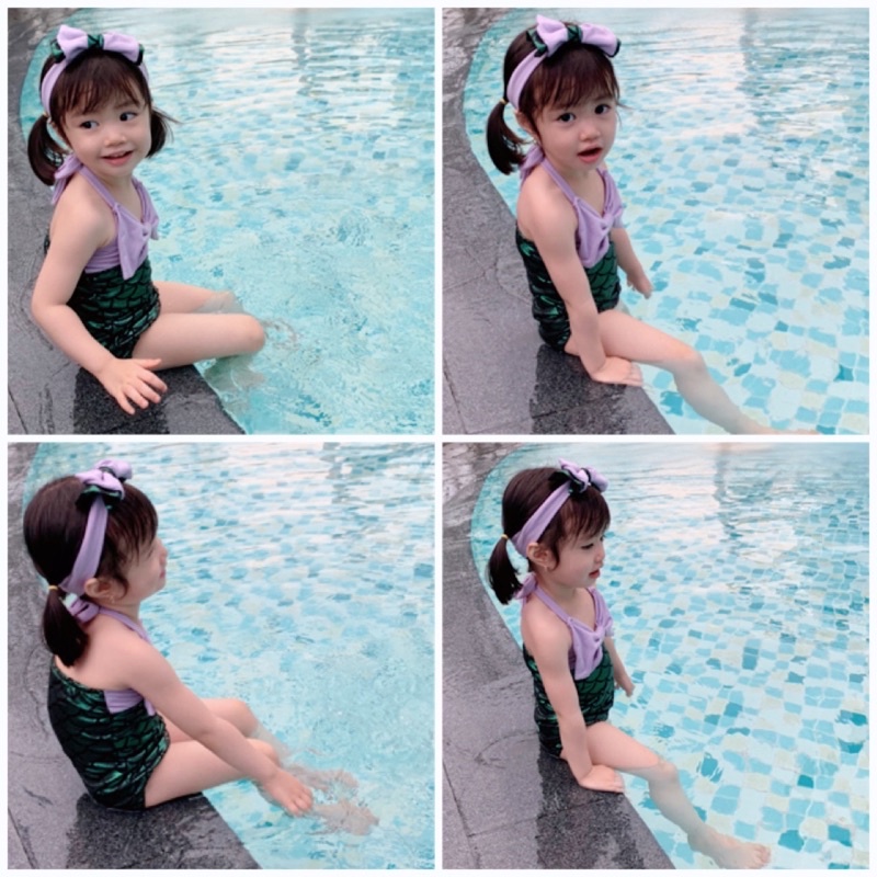 Set bơi bikini kèm mũ/turban cho bé gái
