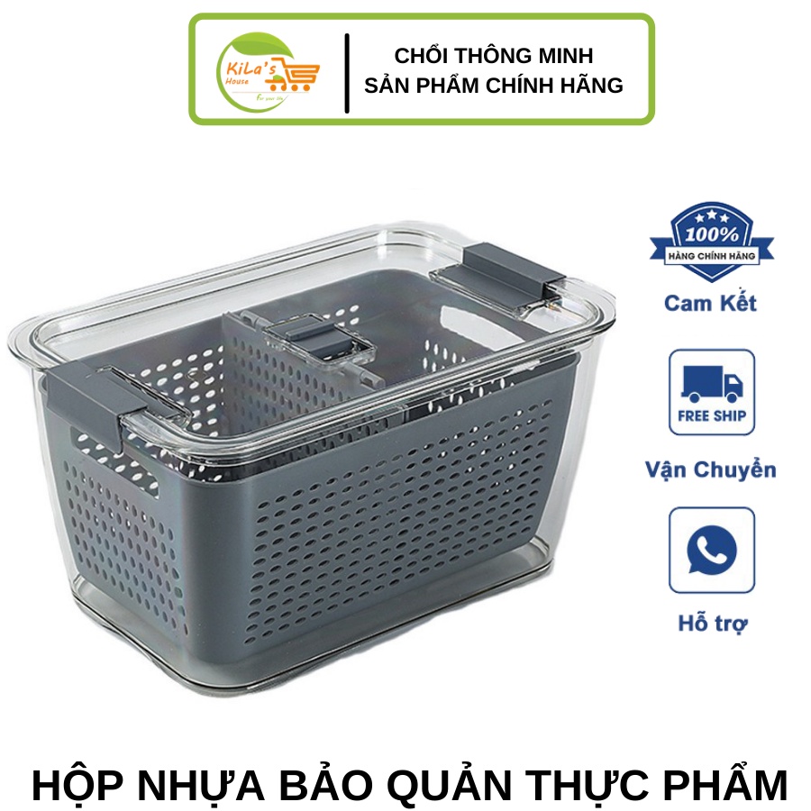 Hộp Nhựa TO Đựng Thực Phẩm Tủ Lạnh 2 Lớp Có Lỗ Thoát Nước Khóa Thoát Khí Dễ Dàng Bảo Quản Rau Củ