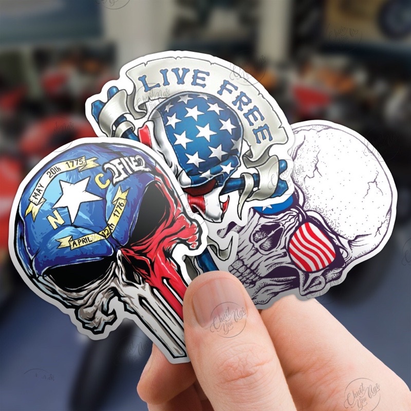 Bộ20 Sticker Đầu lâu Cờ Mỹ skull chống nước dán xe, laptop, điện thoại , đàn guita NT 15