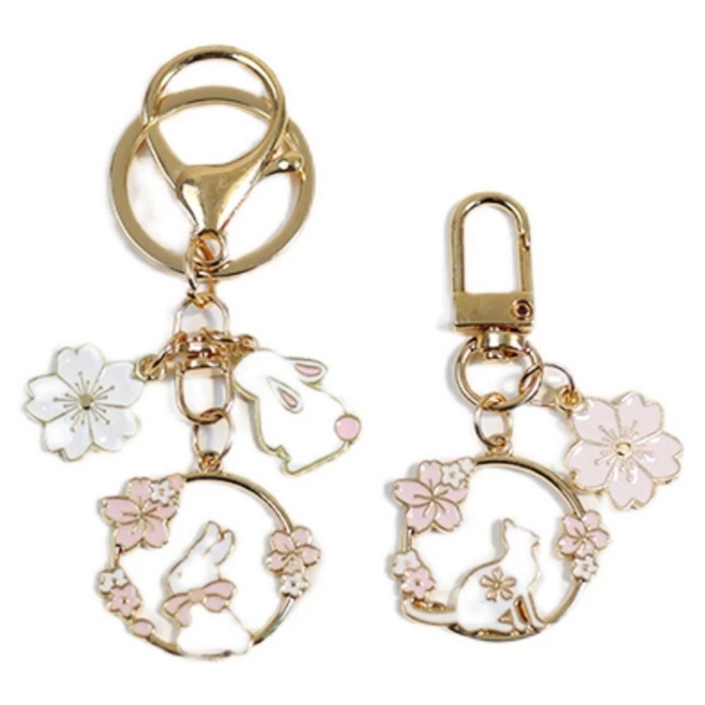 Móc khóa trang trí túi xách hình thỏ/mèo Sakura màu hồng dễ thương bằng kim loại