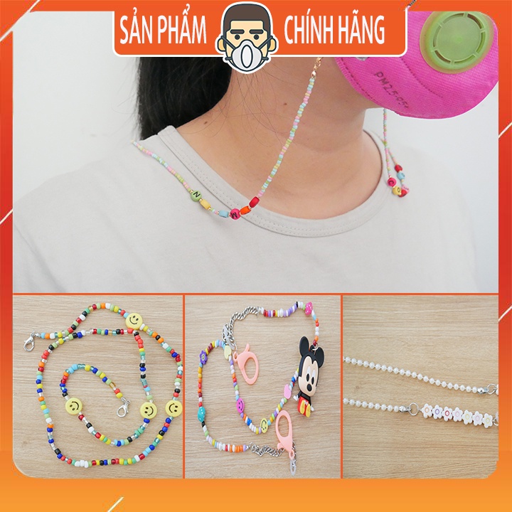Dây đeo khẩu trang Hàn Quốc chuỗi hạt nhiều màu đính chữ, hình hoạt hình 4d, hình thú cao cấp