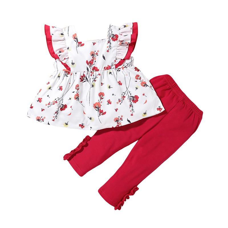 Bộ đồ MIKRDOO gồm áo họa tiết hoa và quần dài thời trang dành cho bé gái