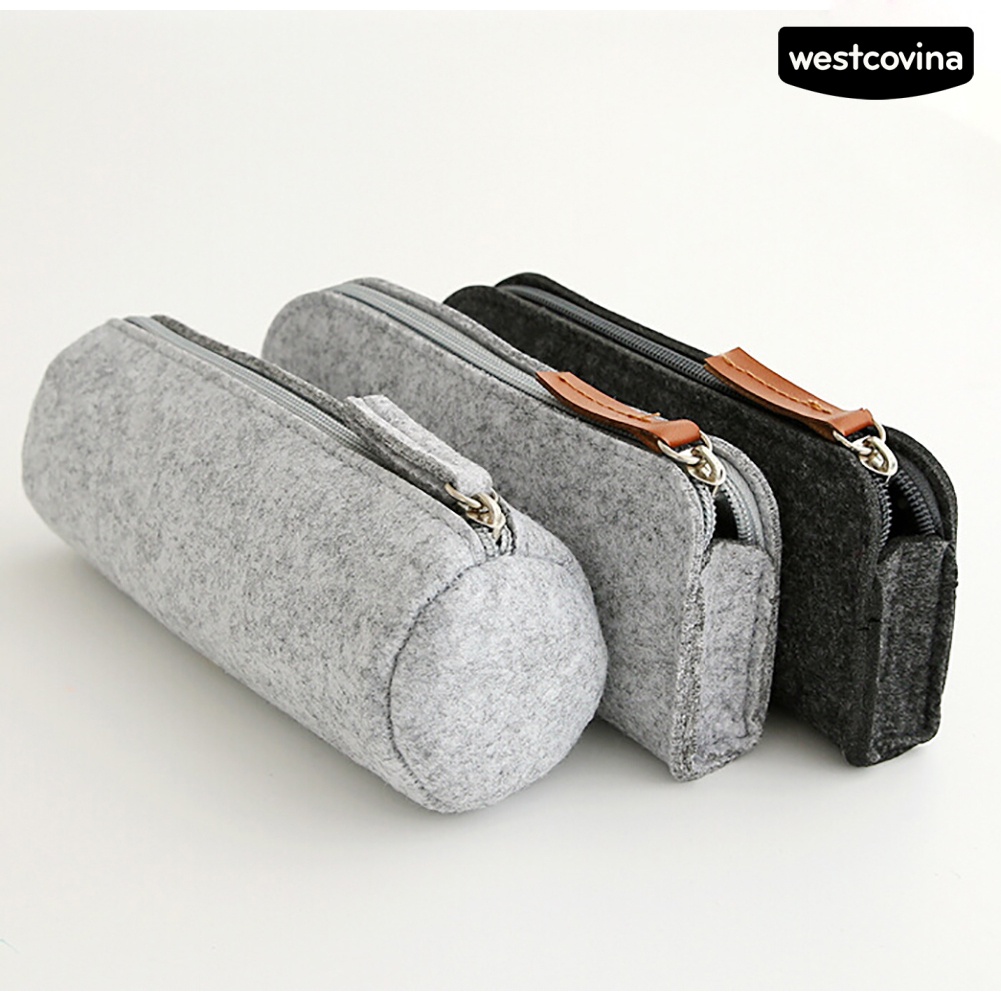 Túi Đựng Bút / Đồ Trang Điểm Bằng Vải Nỉ Có Khóa Kéo Đơn Giản