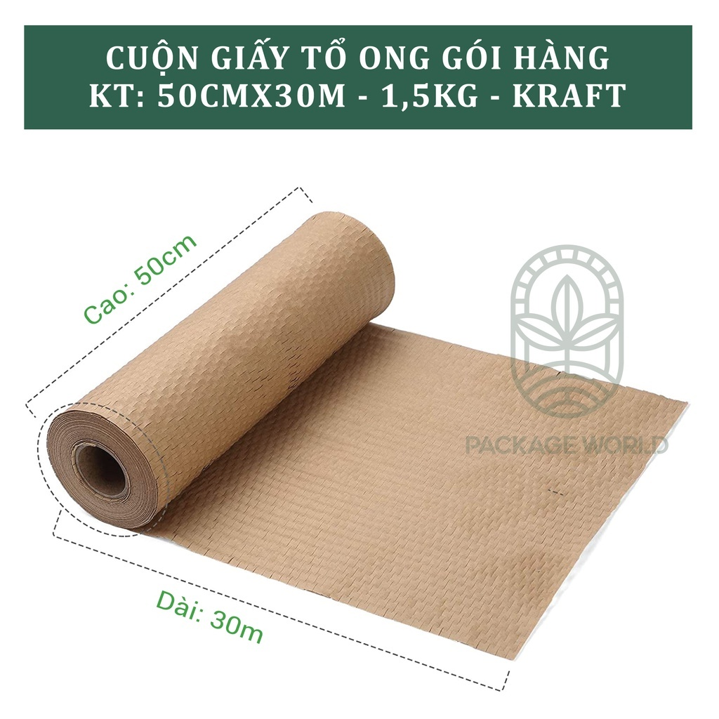 Cuộn giấy tổ ong gói hàng chống sốc 50cmx30m - Giấy Kraft định lượng 80gsm gói hoa, gói hàng, trang trí thay thế nilon