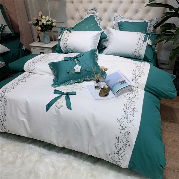 173222 Bộ chăn ga gối cho giường 150-180*200cm 4CT cotton 100% 60S thêu cao cấp hàng nhập Giá 4400k
