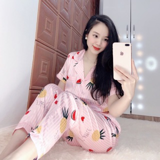Pijama gấm hoa quả