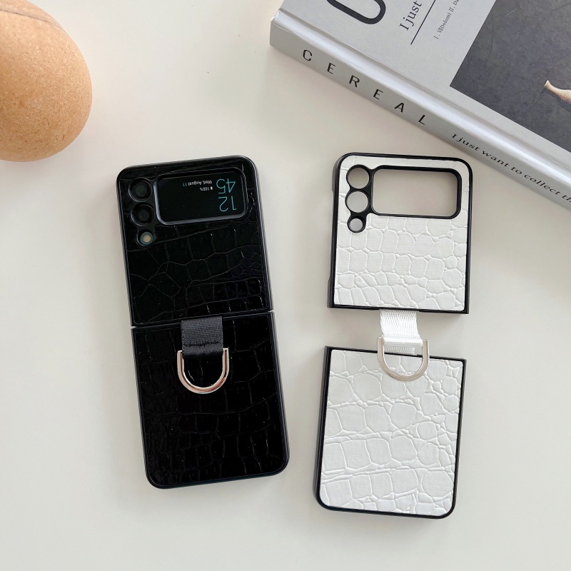 Ốp Điện Thoại Da Dạng Gập Chống Sốc Có Vòng Nhẫn Cho Samsung Galaxy Z Flip 3