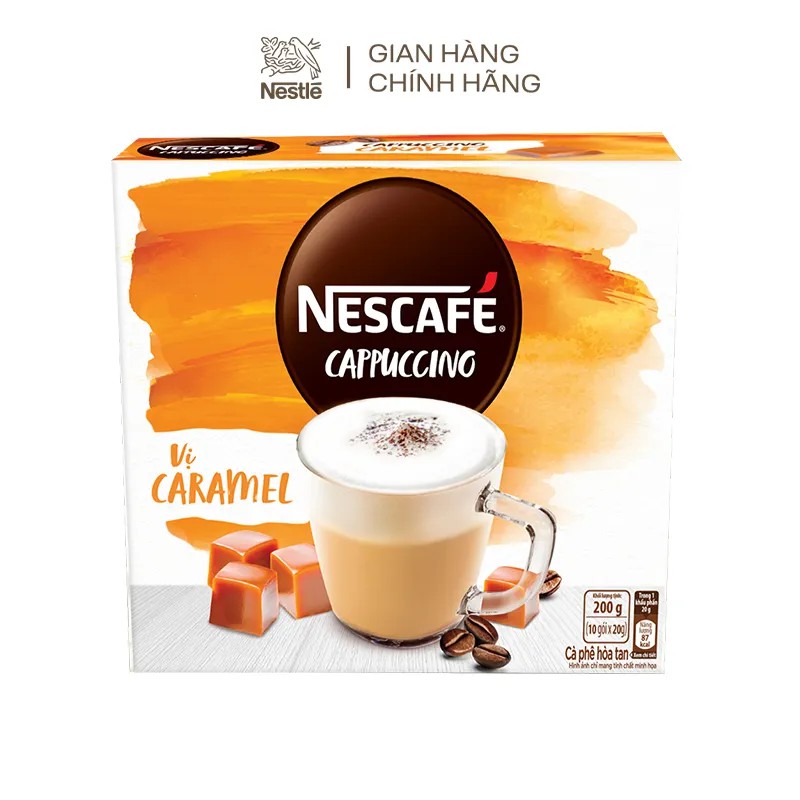 Combo 2 hộp Cà phê hòa tan NESCAFÉ Cappuccino vị Caramel BAO BÌ MỚI (10 gói x 20g)