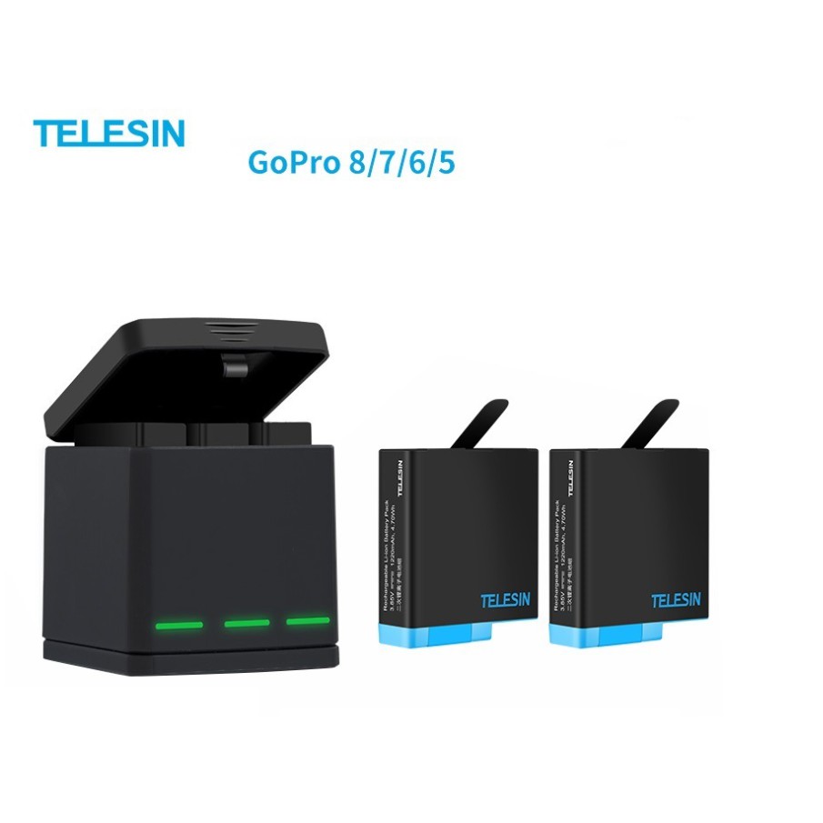 Sạc pin gopro và Pin gopro 7 8 6 5, phụ kiện gopro chính hãng Telesin