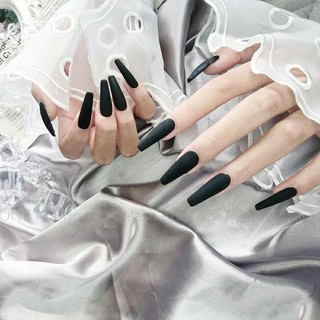 Móng tay giả 24c màu đen nhám thang dài