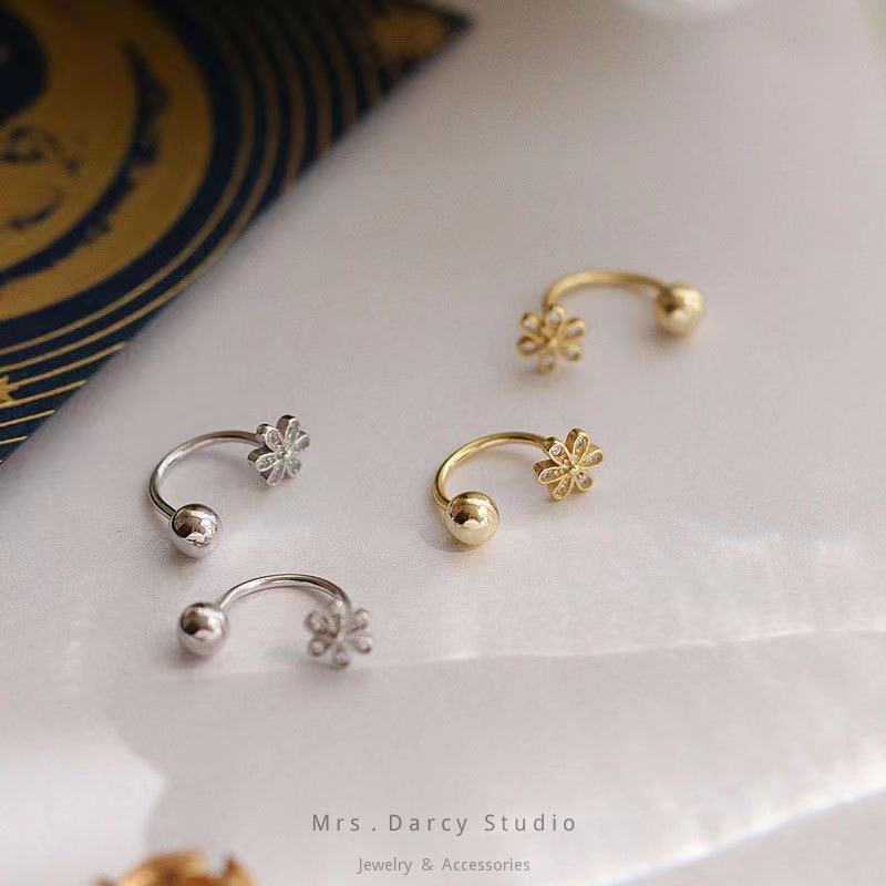 MRS.D【In Stock】100% Sterling Silver U-shaped Ear Bones S925 Earrings Stud Earrings Colors of Zircon Jewelry Gift Ear Clips Minimalist Earring Design Jewelry Girls Allergy Free