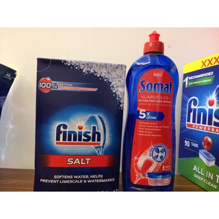 Muối rửa bát Finish 1.2kg + Nước làm bóng Somat 750ml Chuyên dùng cho máy rửa bát + Tặng viên Finish