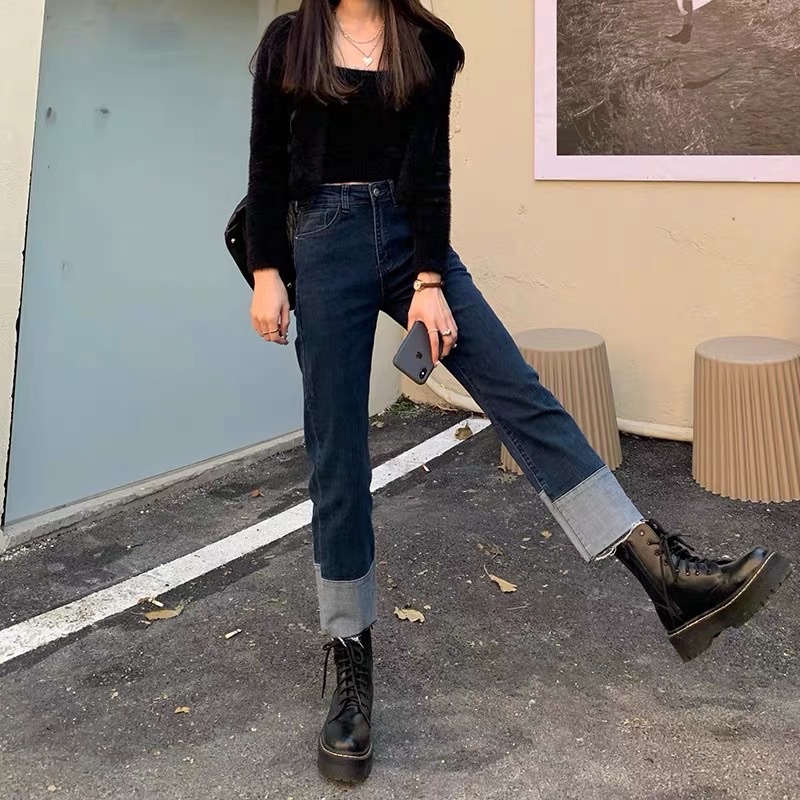 Quần jeans ống suông xắn gấu J167 phong cách Hàn Quốc Chaiko Studio