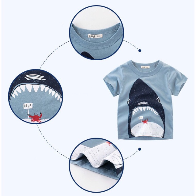Áo thun tay ngắn in hình cá mập dễ thương cho bé trai