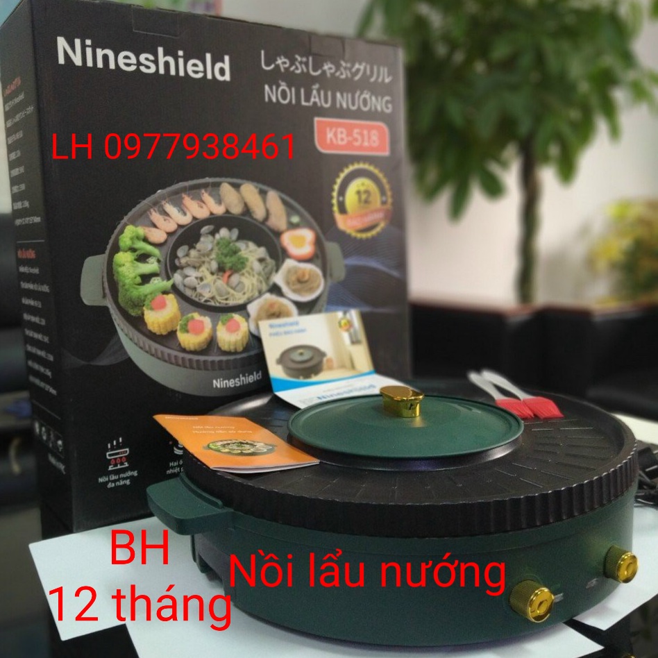 Nồi lẩu nướng đa năng 2 trong 1 NINESHIELD Chính hãng hàng loại 1, Bếp lẩu nướng không khói 2 ngăn đa năng tiện lợi