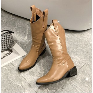 Boots cổ vừa phối quai gót 4.5 phân lnd hàn quốc