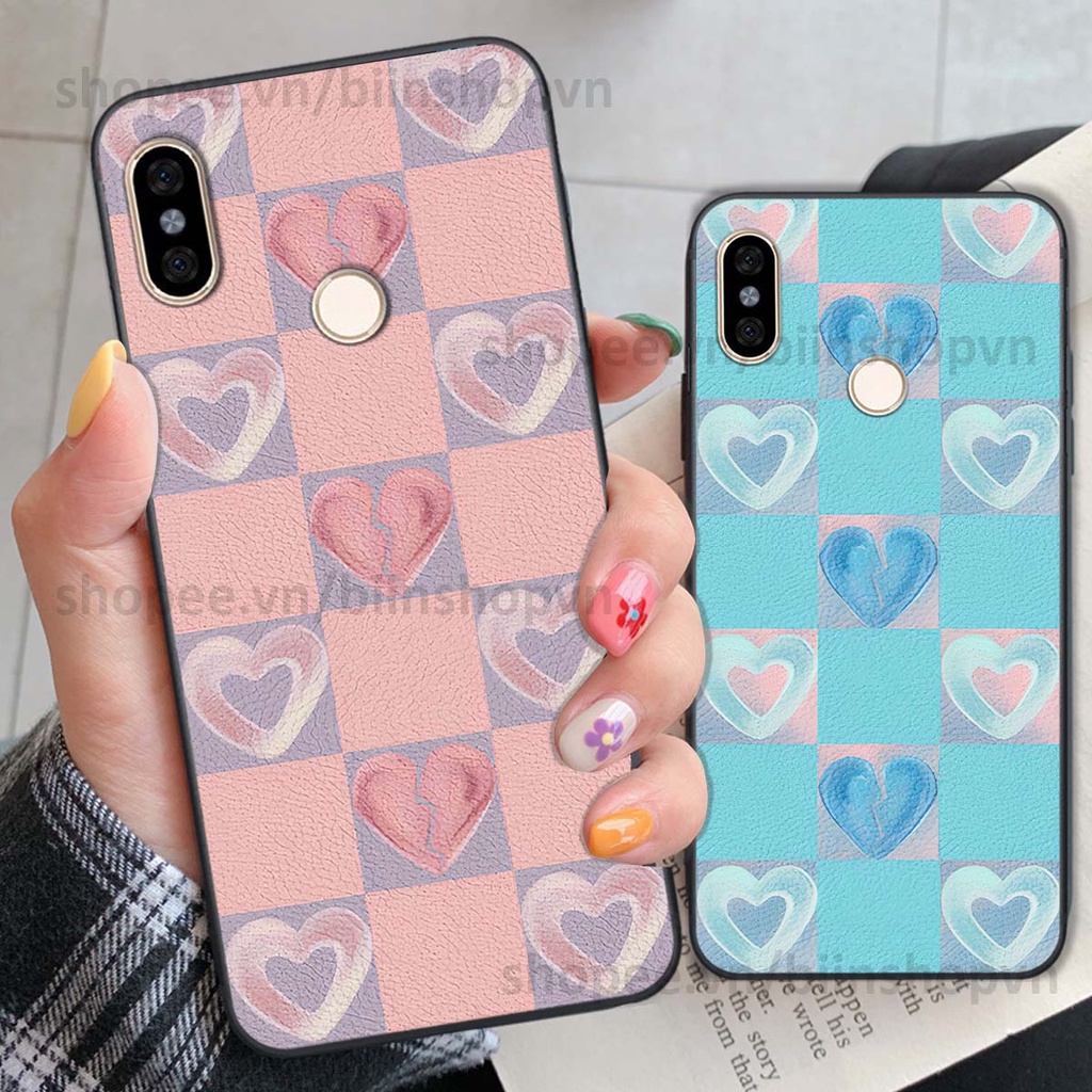 Ốp Xiaomi Mi A2 caro trái tim nhiều màu sắc, đầy cá tính, khẳng định phong cách