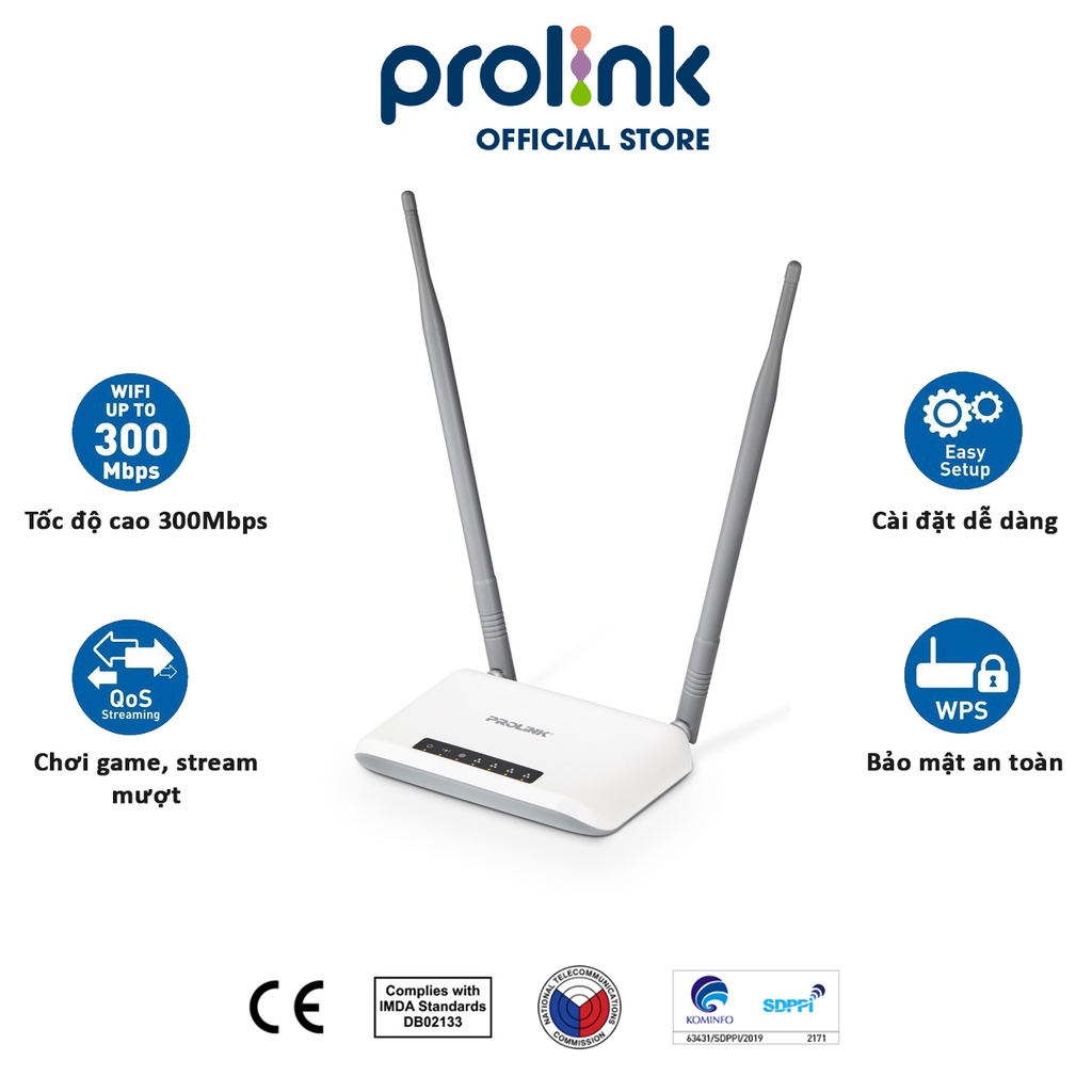 Bộ phát Wifi PROLiNK PRN3009 chuẩn N 300Mbs, râu kép phát sóng khỏe - Wireless Router dành cho gia đình