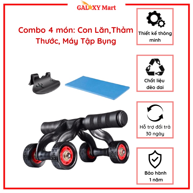 Hot [ RẺ NHẤT SHOPEE] Con Lăn + Thảm + Thước + Máy Tập Bụng Combo 4 món cao cấp 2020