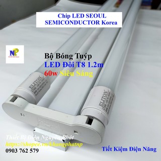 [ELITON] Bộ Bóng Tuýp LED Đôi T8 1.2m 60w Siêu Sáng - Hàng Chất Lượng Cao ( 01 Máng Đôi + 02 Bóng 30w)