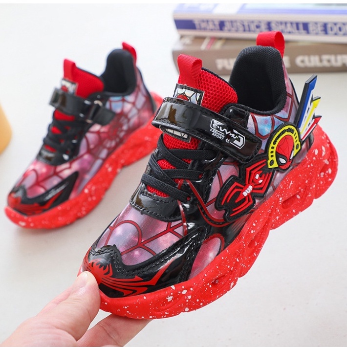 Giày thể thao cho bé trai người nhện, giày đèn siêu nhân nhện Spider-Man bé 2-7 tuổi siêu nhẹ và êm chân