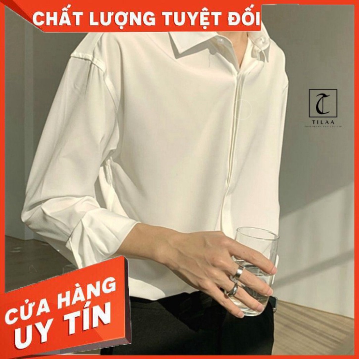 Áo sơ mi Nam TILAA FASHION vải lụa dài tay form rộng unisex phong cách Hàn Quốc AS03 - Hàng nhập khẩu