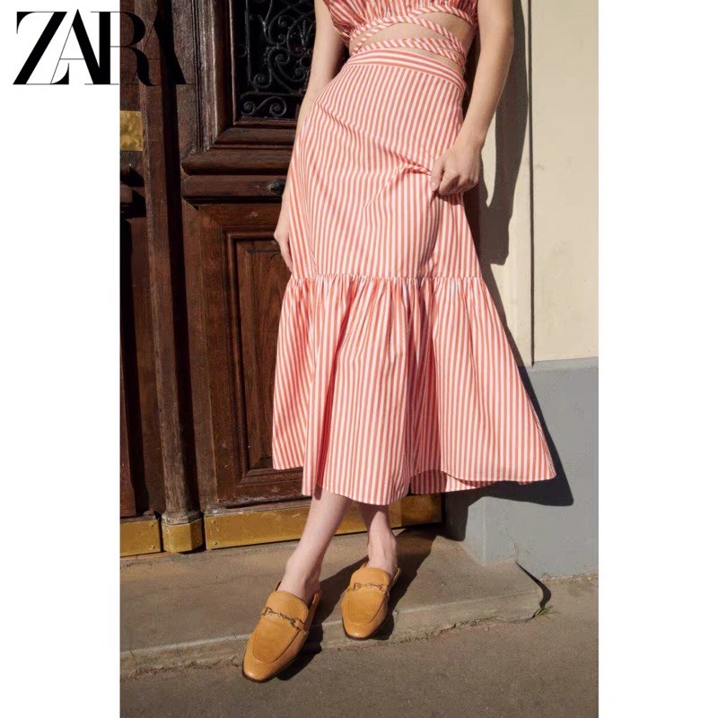 Chân váy maxi Zara new hè 2021 kẻ sọc đỏ đuôi cá best seller