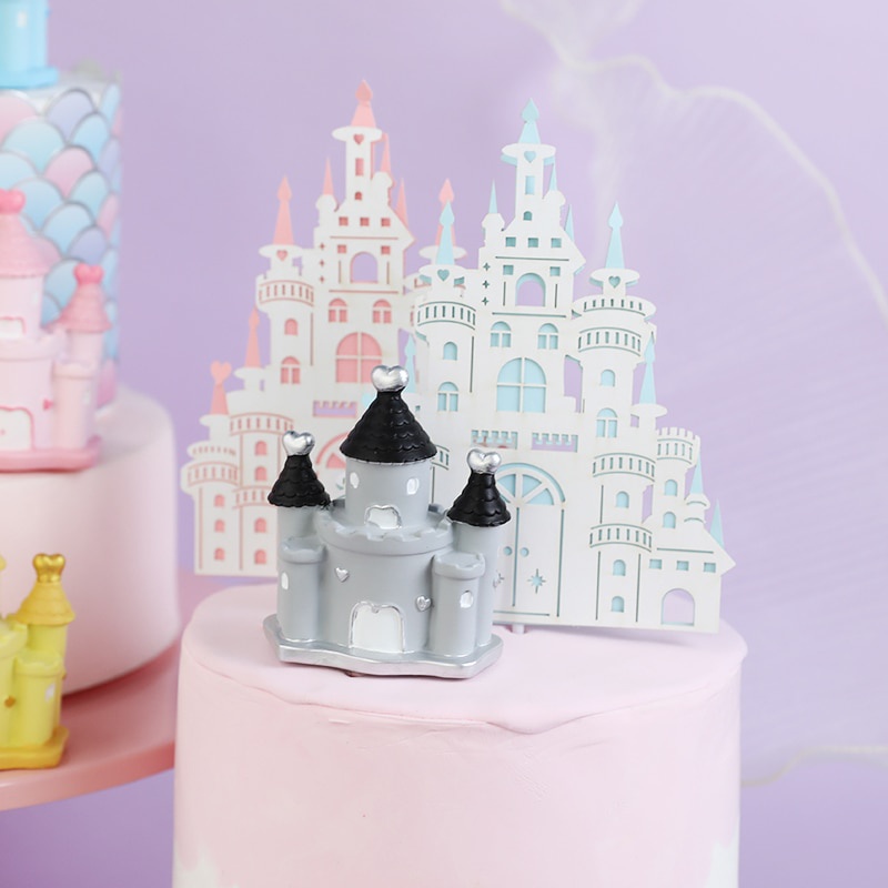 Phụ kiện cắm trang trí bánh kem/ bánh cupcake hình lâu đài hoạt hình 3D