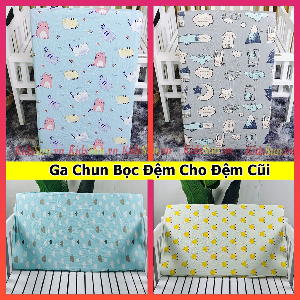 Ga Chun Bọc Đệm Cho Đệm Cũi Trẻ Em Chất Liệu Cotton 100% Mềm Mịn Không Nhăn Không Xù Nhiều Kích Thước Màu Sắc