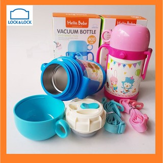Bình giữ nhiệt Lock & Lock 400ml Hello Bebe [HBB311] - bình nước Inox cho bé có dây đeo và tay cầm tiện dụng