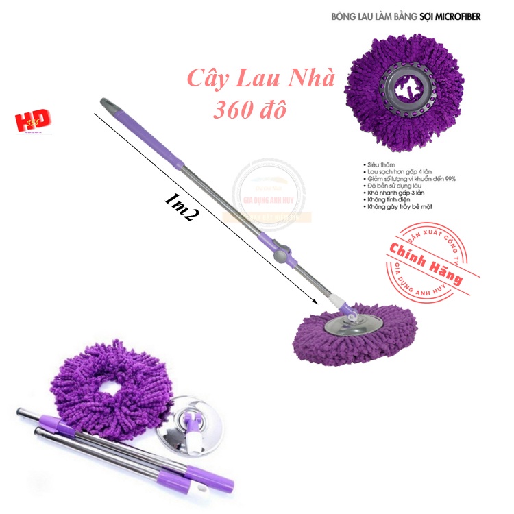 Cây lau nhà 360 thân inox và mâm inox tặng kèm 1 bông lau Shop Movava - CLN1