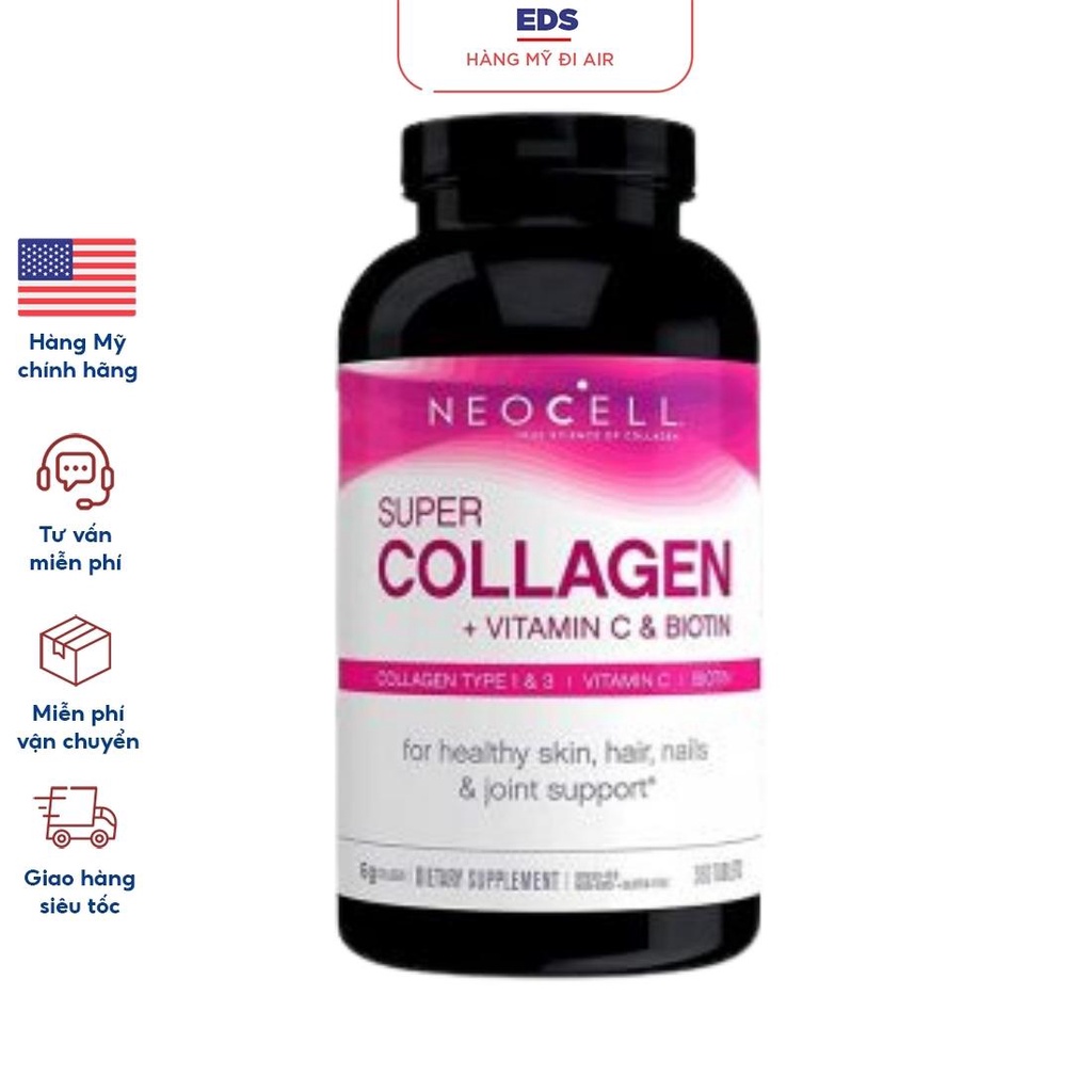 Viên uống bổ sung Collagen Neocell Super Collagen + Vitamin C &amp; Biotin 360 Viên - EDS Hàng Mỹ