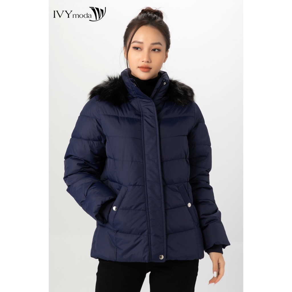 Áo khoác phao cổ viền lông dáng suông nữ IVY moda MS 70B9103