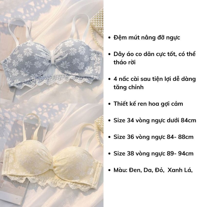 Áo bra nữ Ren hoa tinh tế không gọng mút vừa nâng ngực Cao Cấp siêu quyến rũ, thoải mái, nhẹ nhàng - A947