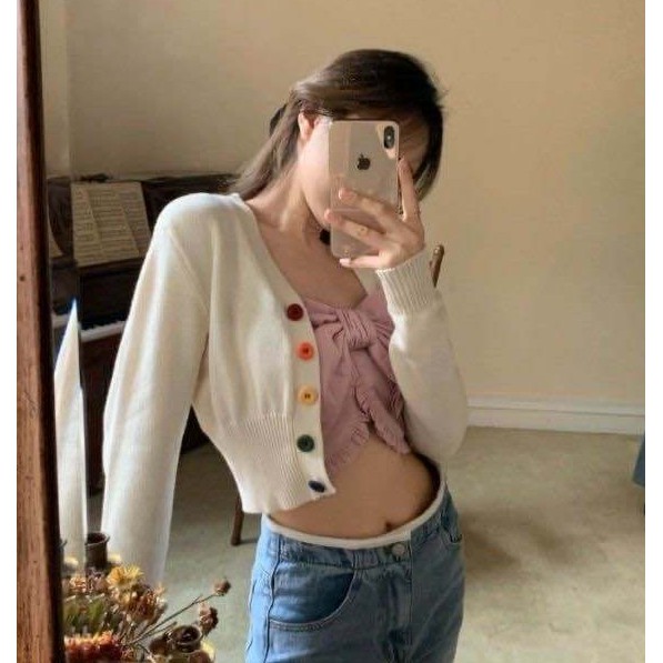 Áo Len Croptop Tay Dài Cổ Chữ V Phong Cách Hàn Quốc Cho Nữ 1772# | BigBuy360 - bigbuy360.vn